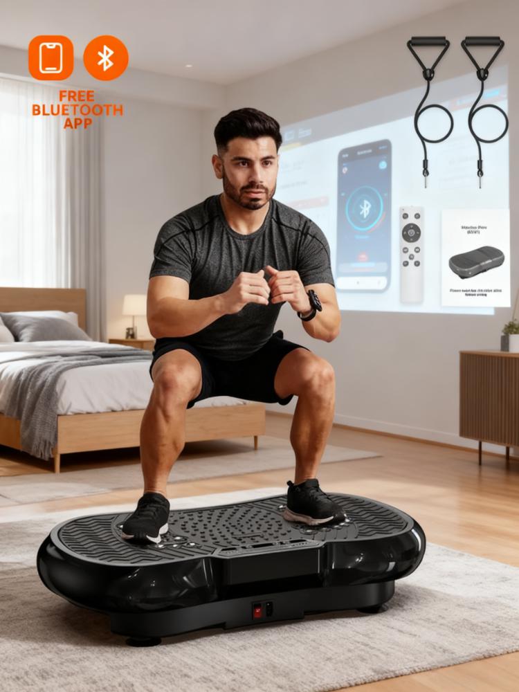Bluetooth-Enabled Vibration Fitness Plate with Magnetic Acupressure & 120 Speed Levels