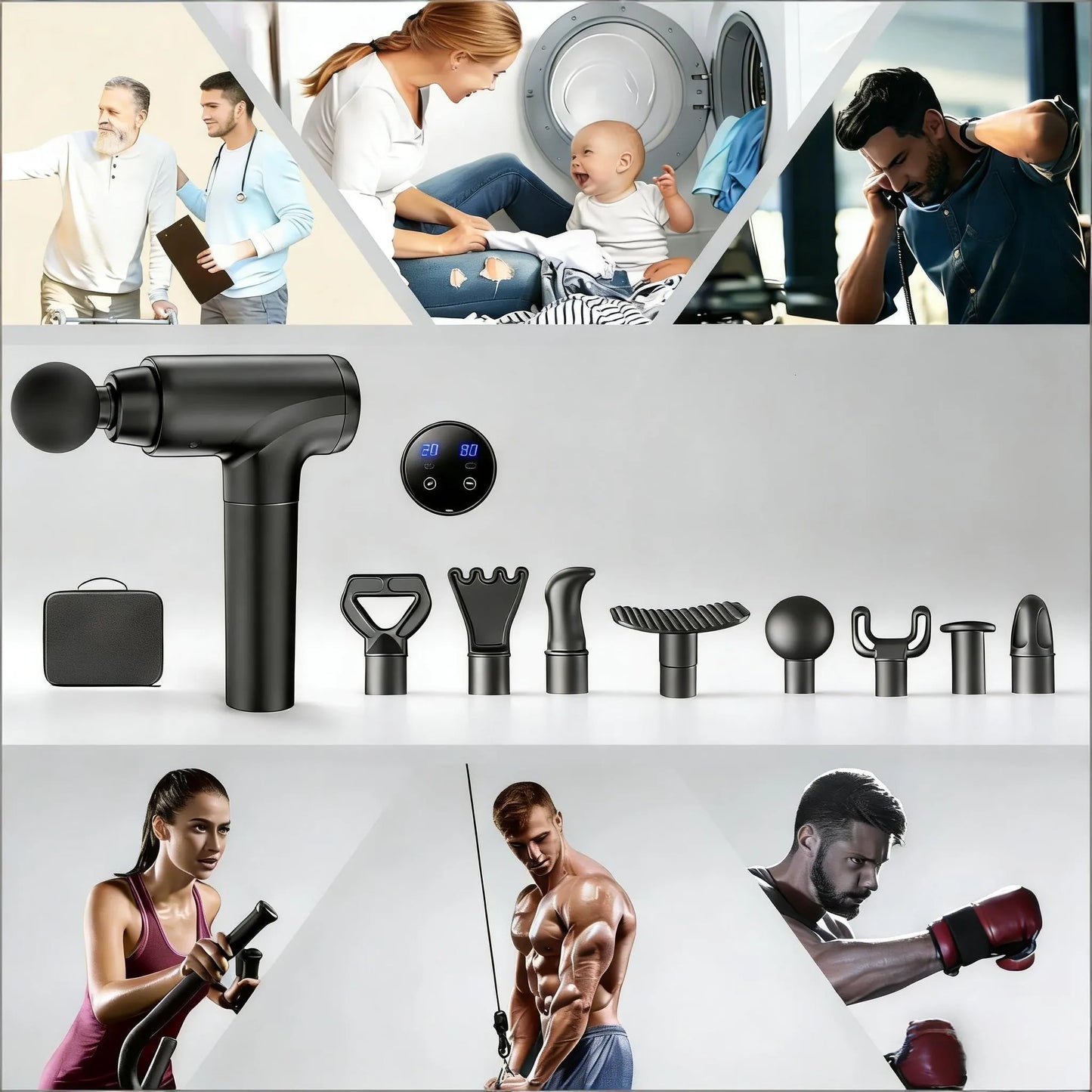 8-Head Massage Gun, 20-Speed for Deep Tissue and Pain Relief